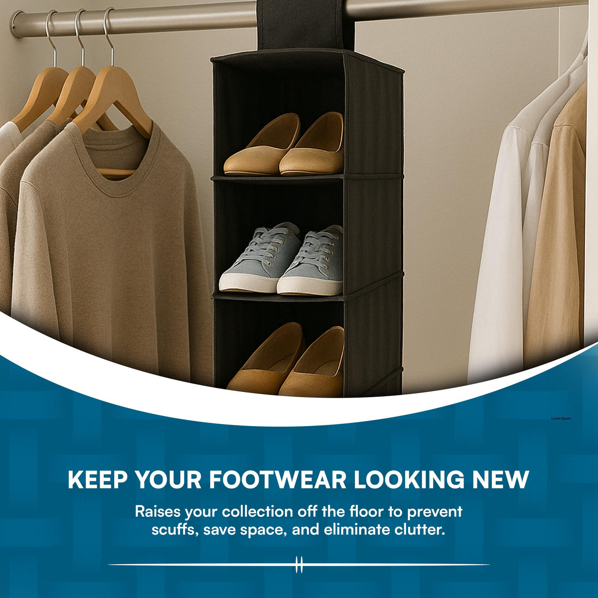 Honey-Can-Do 10-Shelf Hanging Shoe Organizer, Black - Closet Storage Rack for Shoes, Accessories &