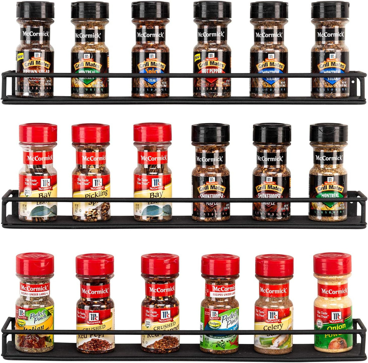 MyGift Set of 3 Wall-Mounted Black Metal Nail Polish and Essential Oils Display Shelves, Kitchen