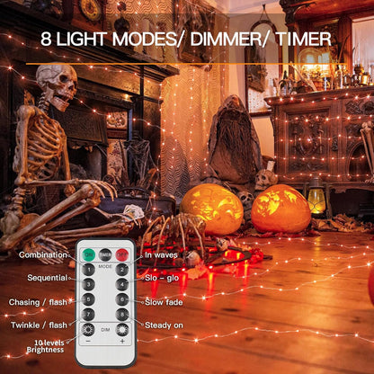 suddus Halloween Lights Battery Operated, 33ft 100 LED Orange String Lights for Outside Decorations