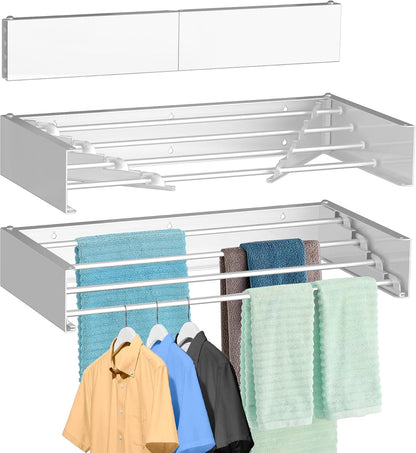 FOCHIER F Laundry Drying Rack Wall Mounted Clothes Drying Rack Collapsible with 4 Aluminum Rods and