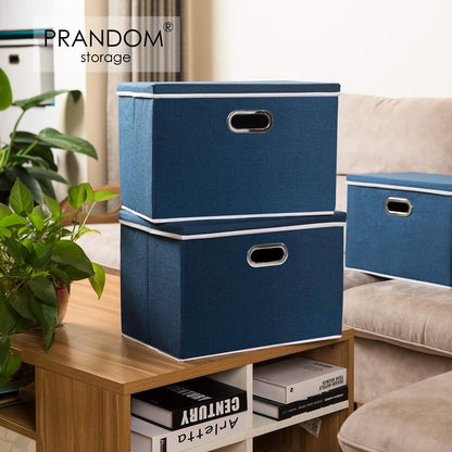 PRANDOM Large Collapsible Storage Bin with Lid [1-Pack] Fabric Foldable Storage Box Organizer