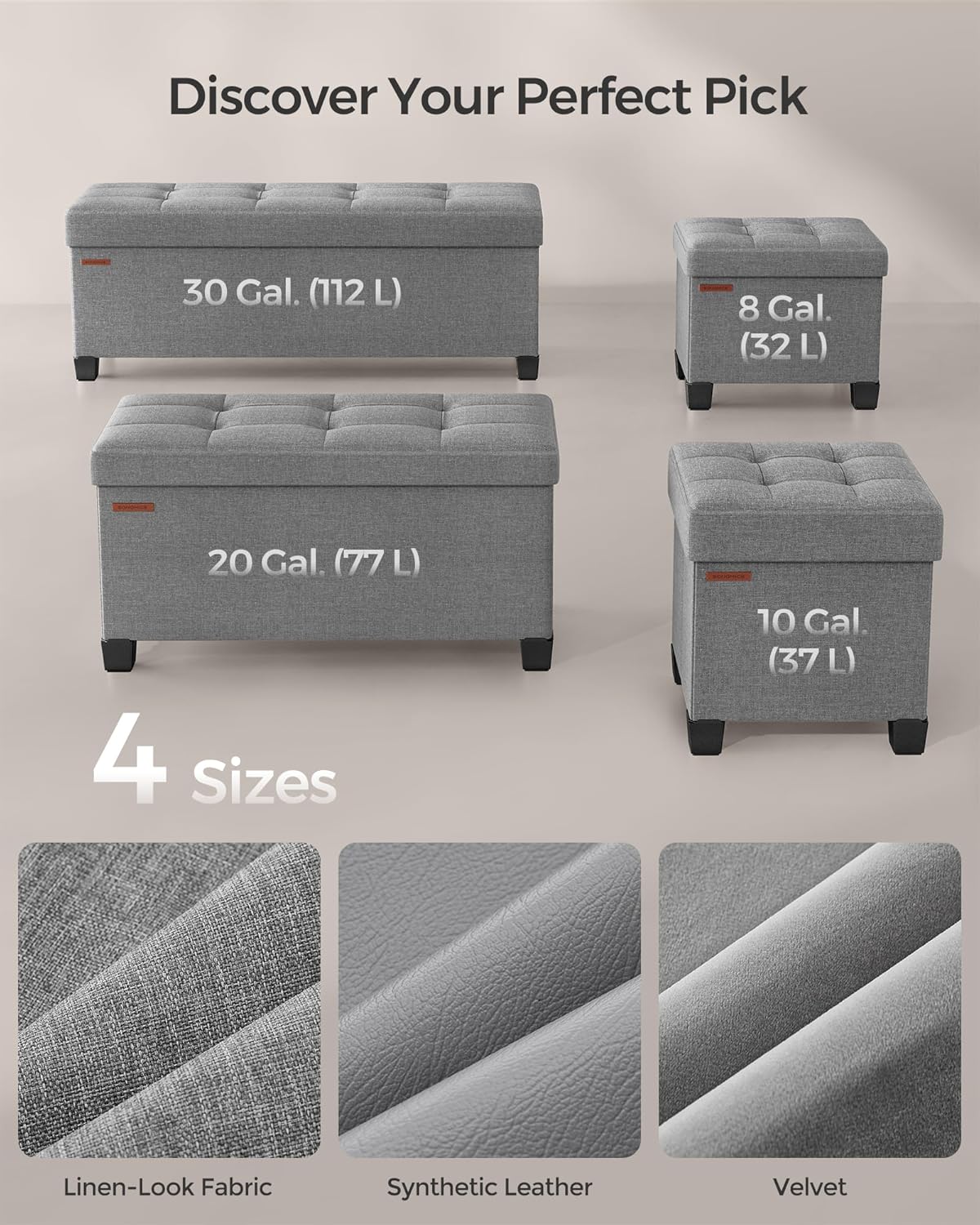SONGMICS Storage Ottoman, Small Ottoman Foot Rest with Legs, 12.6 x 15.8 x 13.2 Inches Foot Stool