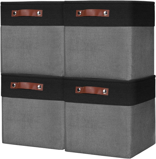 Collapsible Fabric Storage Cubes 11x11 Cube Storage Bins, 4 Pack Closet Baskets Box with Handles