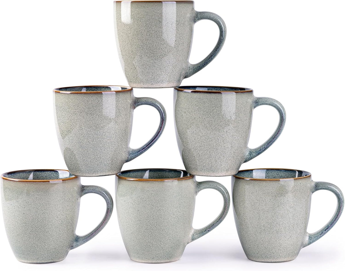 GBHOME Ceramic Coffee Mugs Set of 6, 12oz Stoneware Coffee Mugs Set For Dad Mom Women MEN, Light