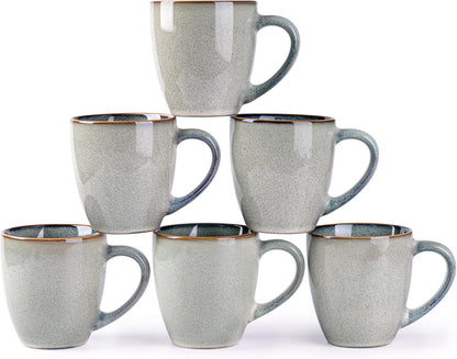 GBHOME Ceramic Coffee Mugs Set of 6, 12oz Stoneware Coffee Mugs Set For Dad Mom Women MEN, Light