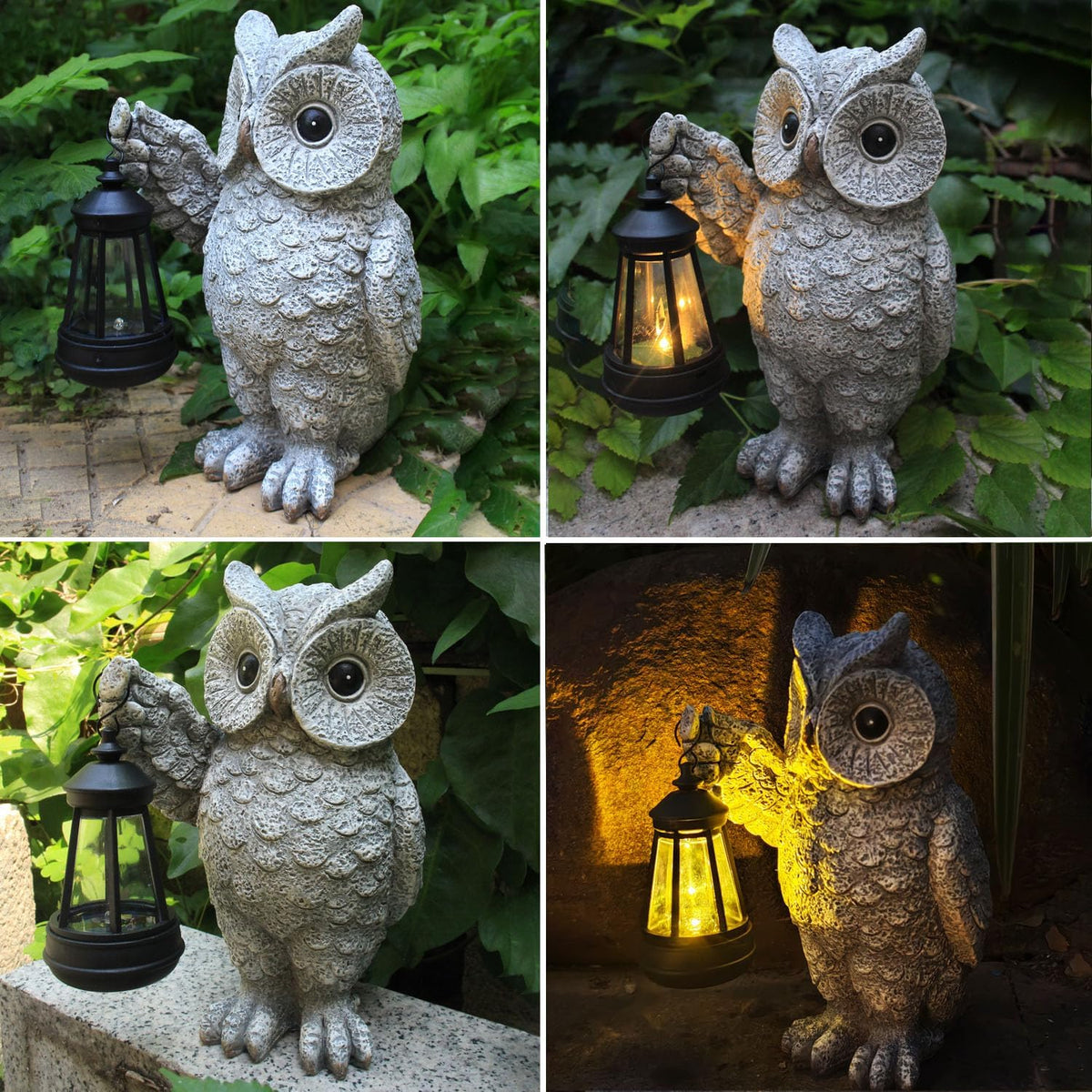 Garden Statues, owl Outdoor Figurines Decorated with Solar Lights, Unique Christmas Birthday Gifts