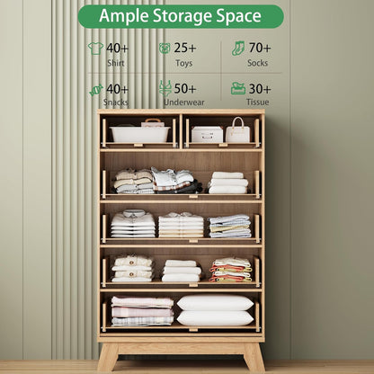 Fluted Dresser for Bedroom with 6 Drawers, 46" Tall Modern Chest of Drawers with Metal Handle