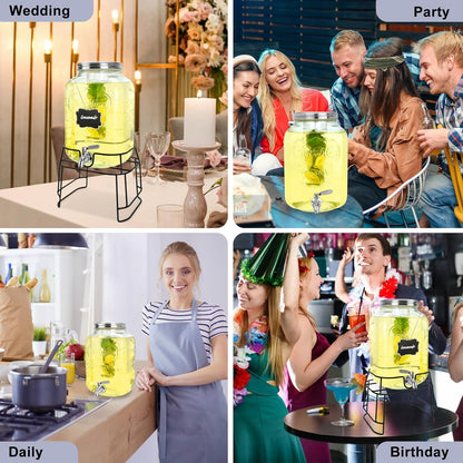 2 Gallon Glass Drink Dispensers For Parties,Beverage Dispensers With Stand And 100% Leakproof