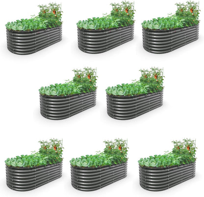 A ANLEOLIFE 6X3X2 ft Galvanized Raised Garden Beds Outdoor-8 Pack, Oval Large Metal Deep Root