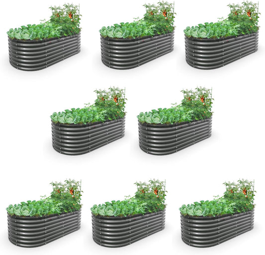 A ANLEOLIFE 6X3X2 ft Galvanized Raised Garden Beds Outdoor-8 Pack, Oval Large Metal Deep Root
