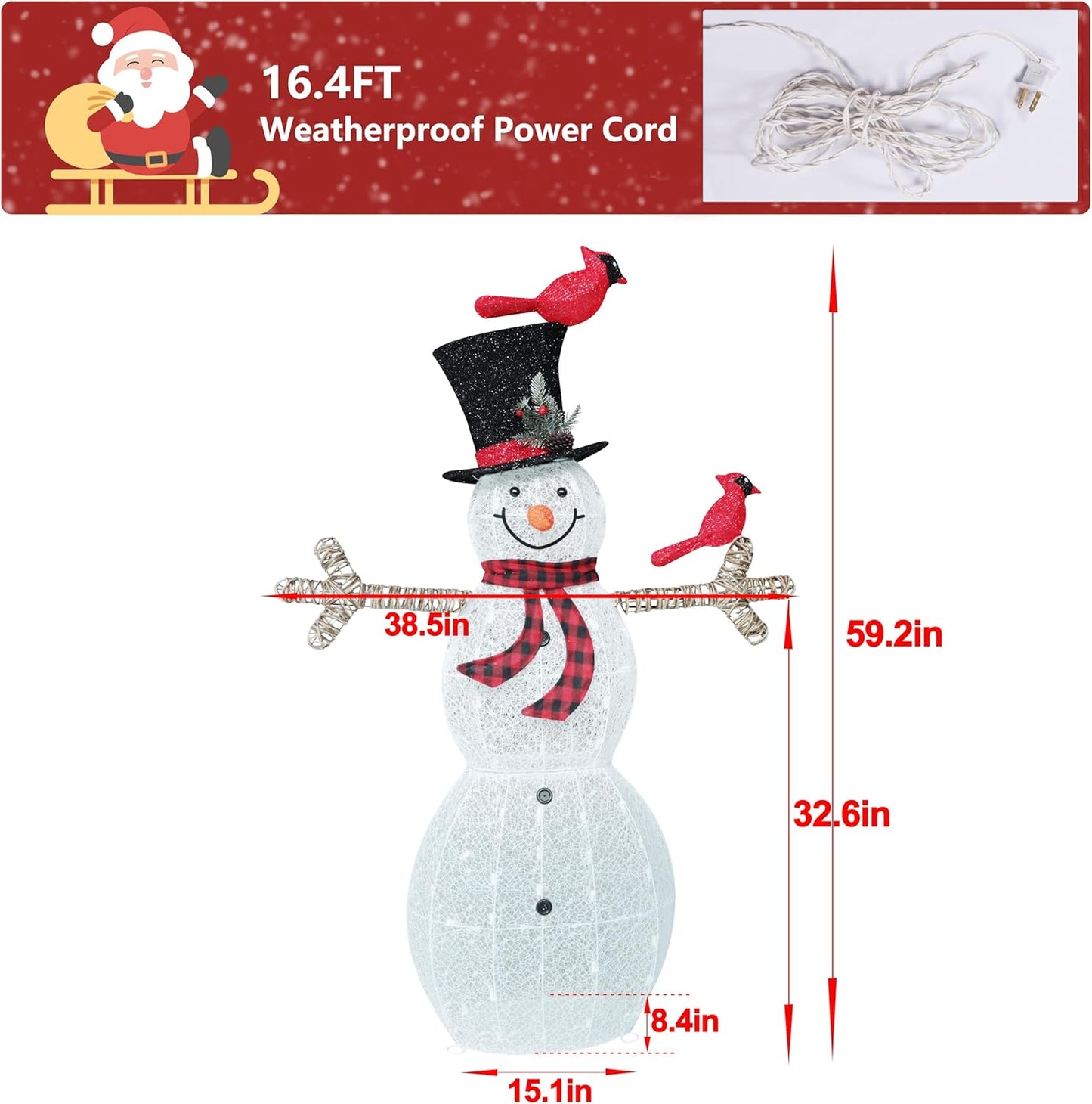 5FT Lighted Snowman with Birds for Christmas Decoration, 3D Pre-Lit Iridescent Snowman Xmas Decor