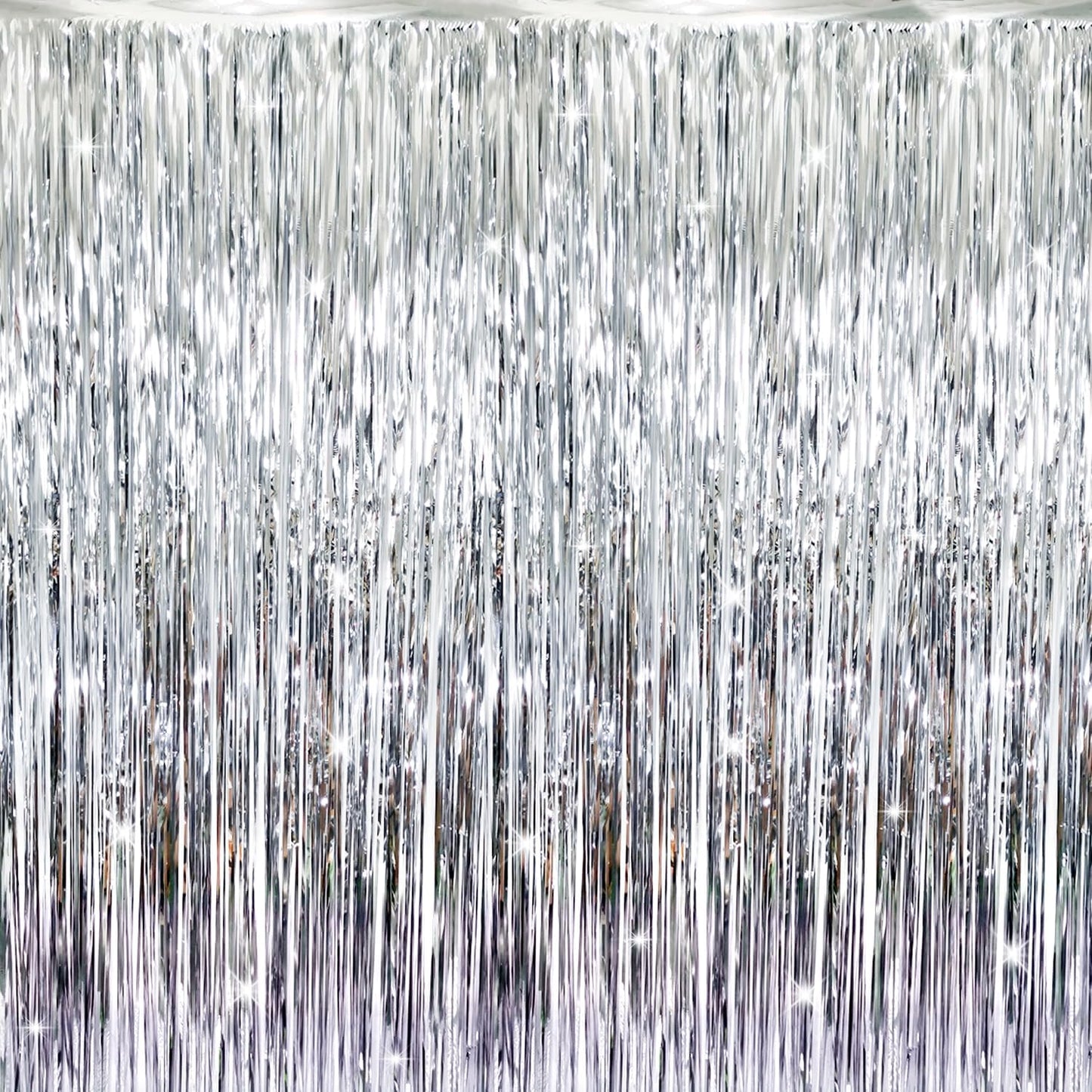 GOER 3.2 ft x 9.8 ft Metallic Tinsel Foil Fringe Curtains Party Photo Backdrop Party Streamers for