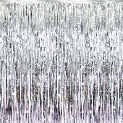 GOER 3.2 ft x 9.8 ft Metallic Tinsel Foil Fringe Curtains Party Photo Backdrop Party Streamers for