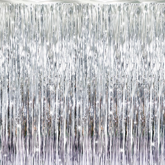 GOER 3.2 ft x 9.8 ft Metallic Tinsel Foil Fringe Curtains Party Photo Backdrop Party Streamers for