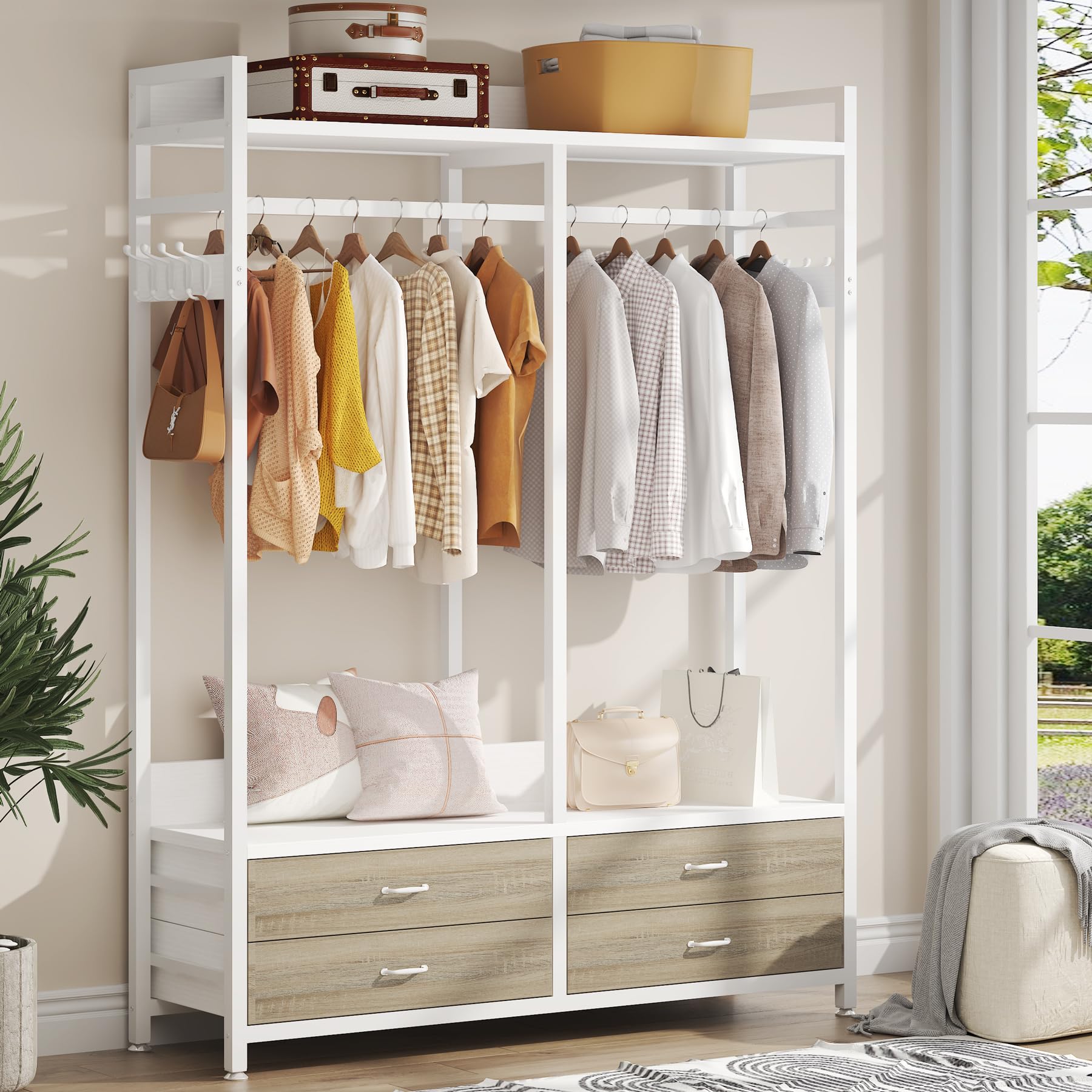 Tribesigns Freestanding Closet Organizer, Garment Rack with 4 Drawers