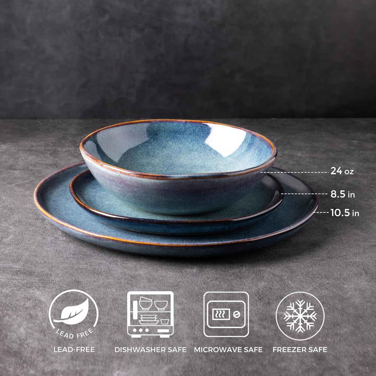 AmorArc Ceramic Dinnerware Sets,Handmade Reactive Glaze Stoneware Plates and Bowls Set,Highly