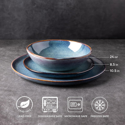 AmorArc Ceramic Dinnerware Sets,Handmade Reactive Glaze Stoneware Plates and Bowls Set,Highly