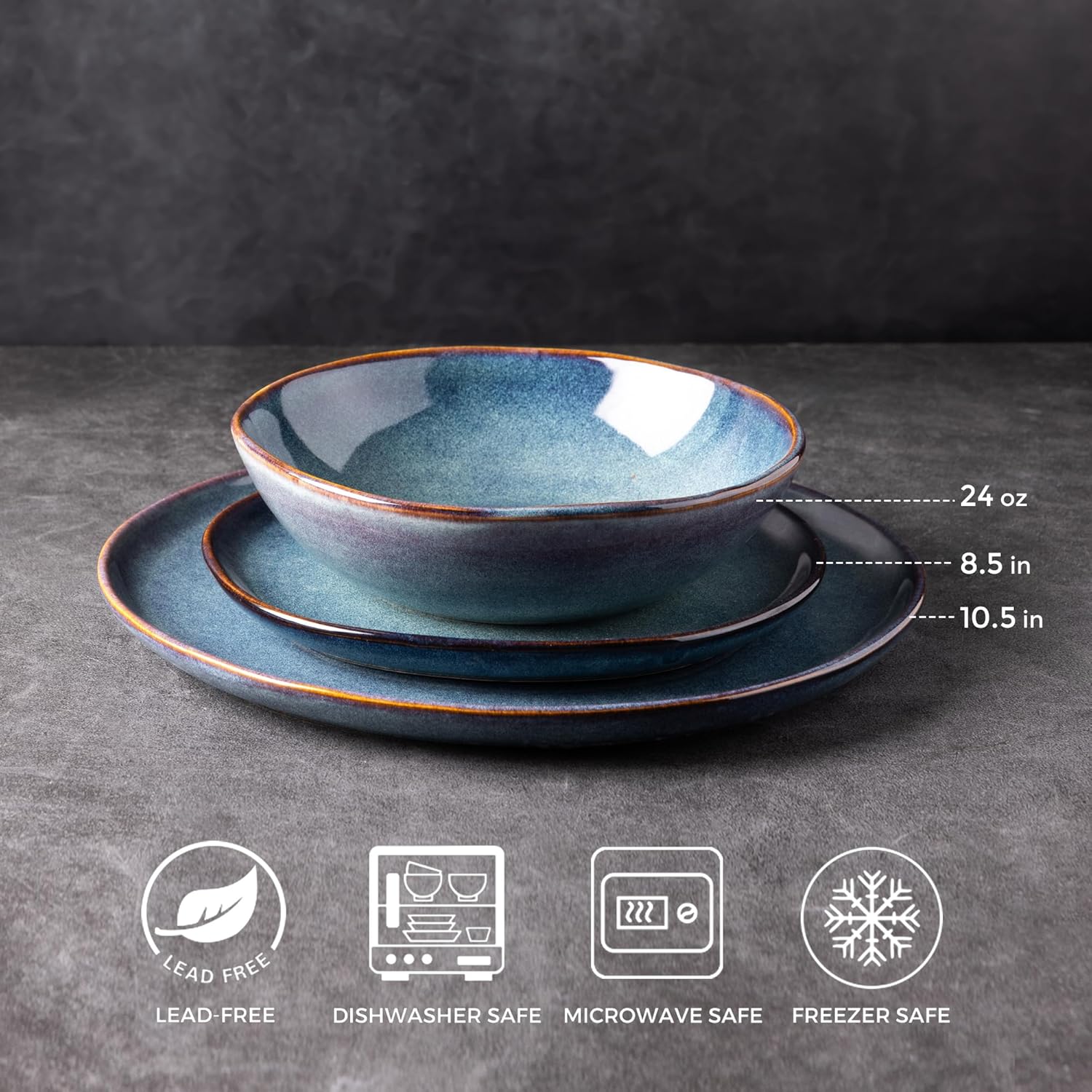 AmorArc Ceramic Dinnerware Sets,Handmade Reactive Glaze Stoneware Plates and Bowls Set,Highly