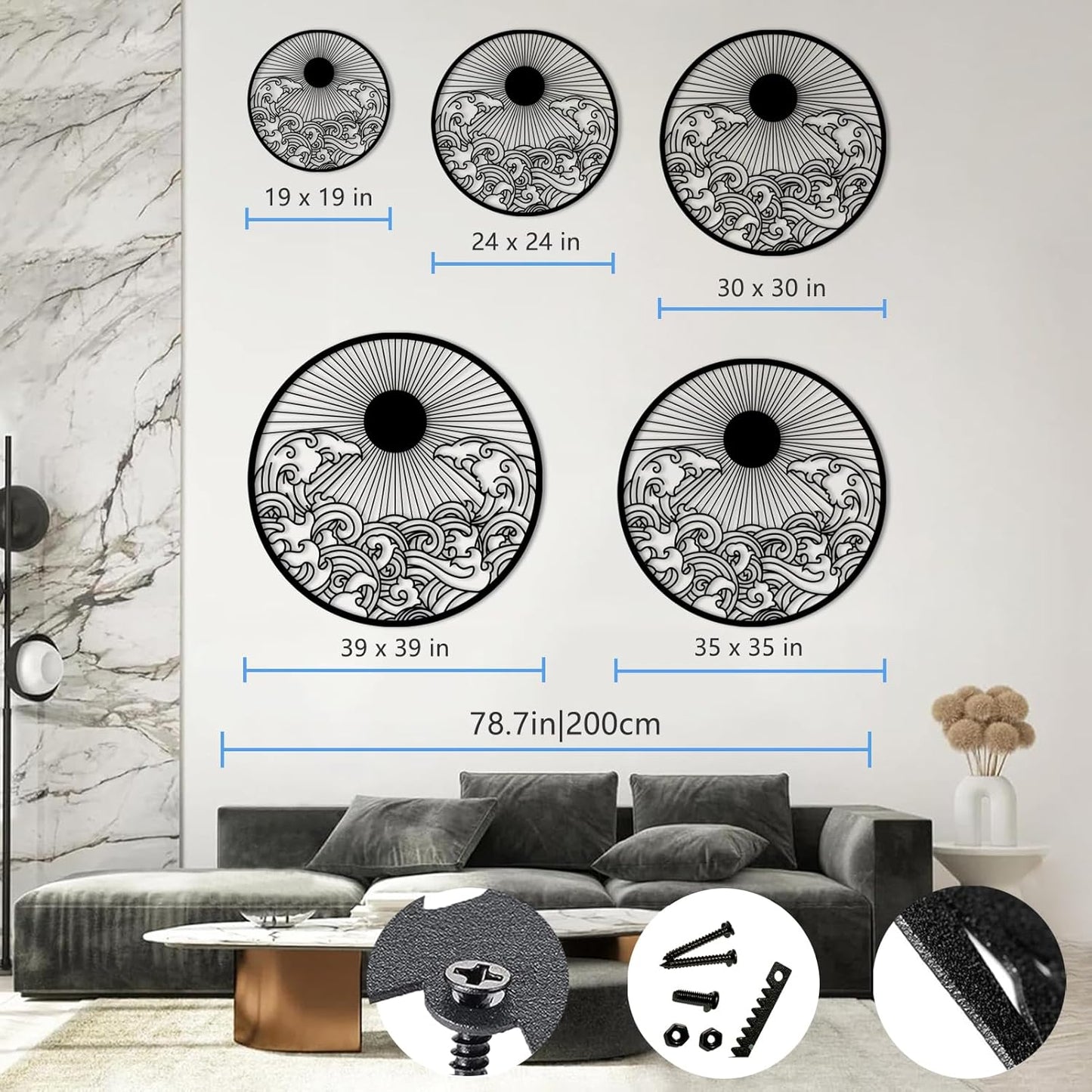 flyoak Metal Sun Wall Decor Outdoor, Sunrise Metal Wall Art, Metal Wave Wall Art, Sunrise and Wave