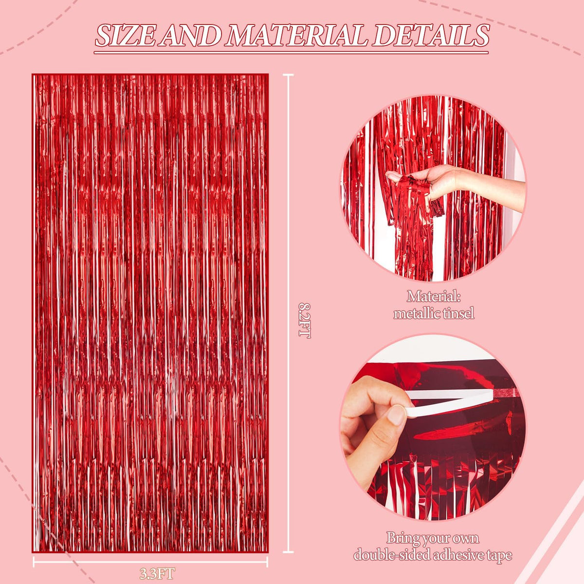 3 Pack Foil Fringe Backdrop - Red Shiny Tinsel Curtains for Party Decoration/Photo Booth Props