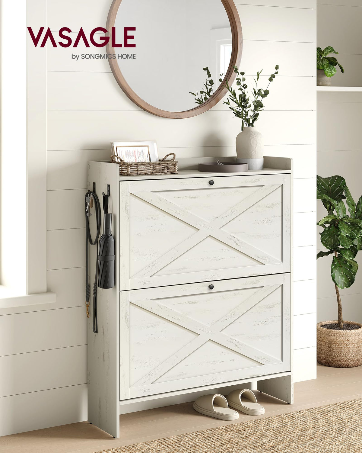 VASAGLE Shoe Storage Cabinet Organizer with 2 Flip Drawers, Freestanding Narrow Shoe Rack Cabinet