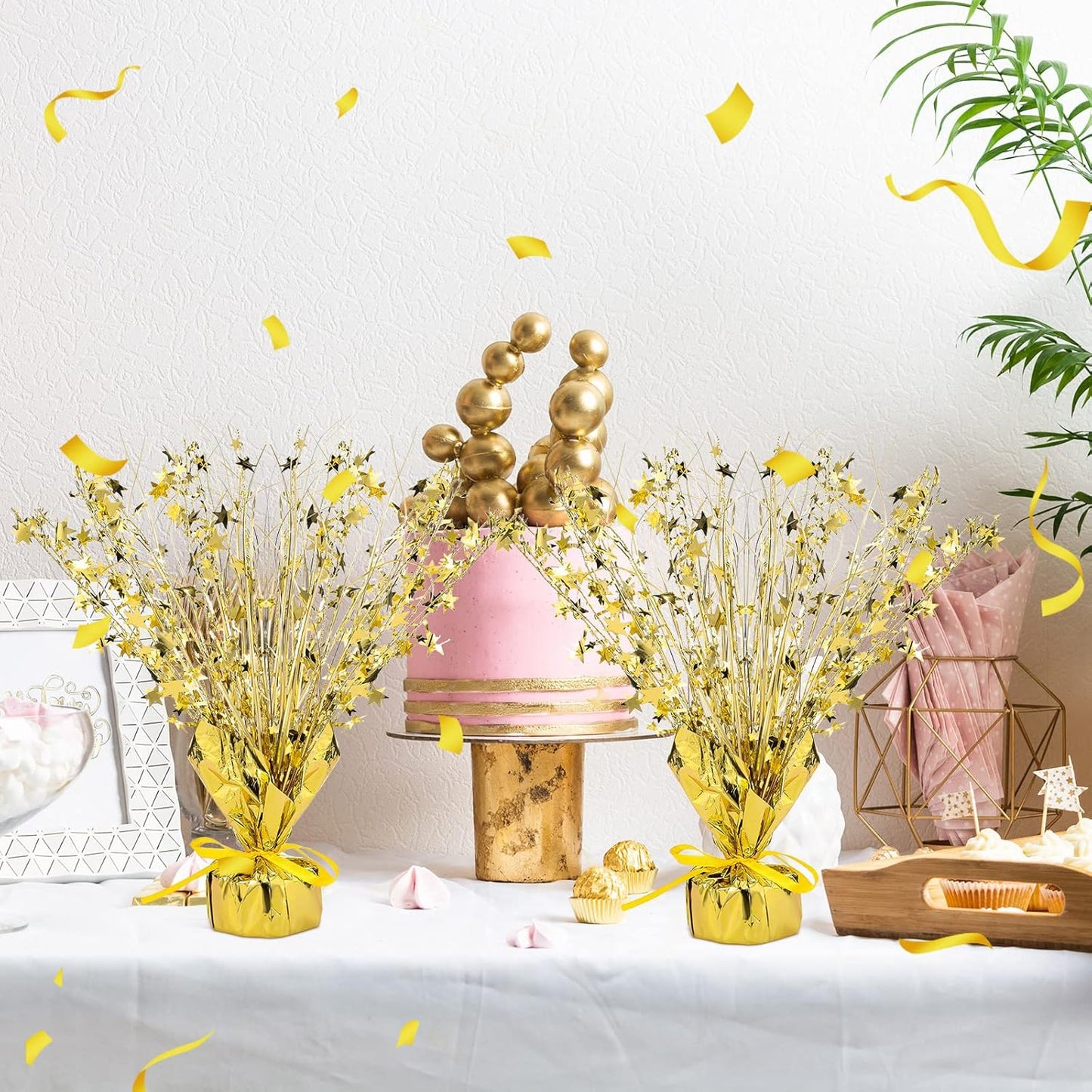 Crowye 18 Pieces Metallic Foil Spray Centerpiece Party Star Table Decoration Burst Metallic Table