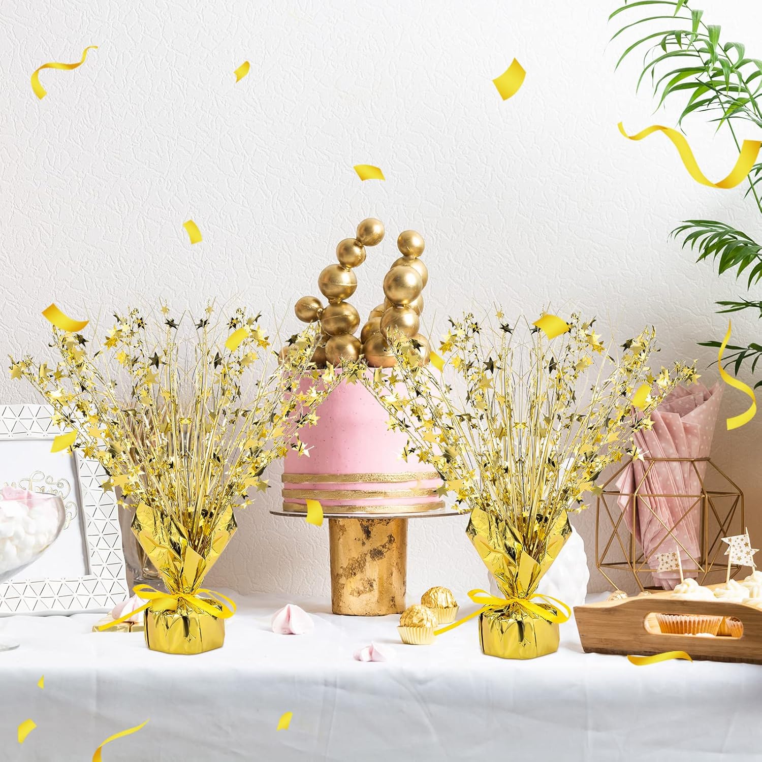 Crowye 18 Pieces Metallic Foil Spray Centerpiece Party Star Table Decoration Burst Metallic Table