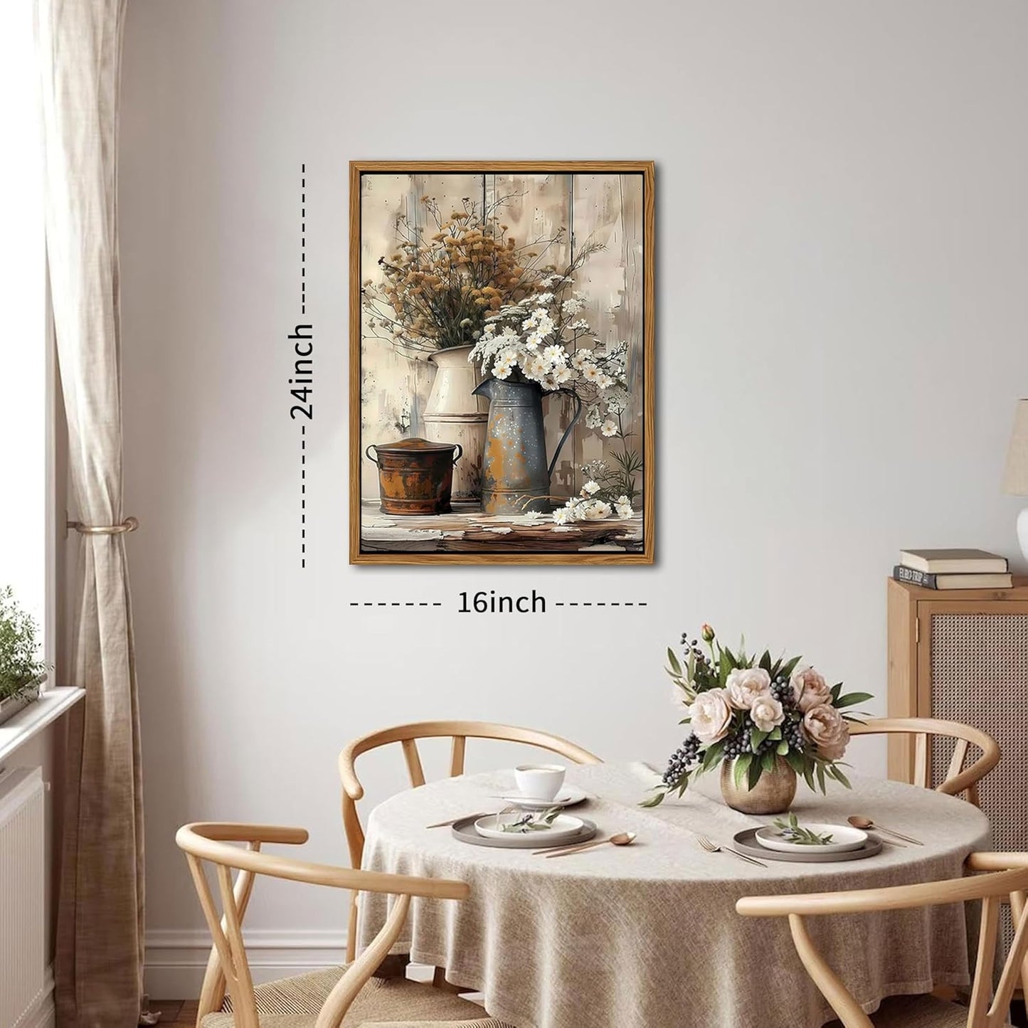 Floating Framed Farmhouse Vintage Canvas Wall Art, Country Floral Daisy Pictures Wall Decor, Wood