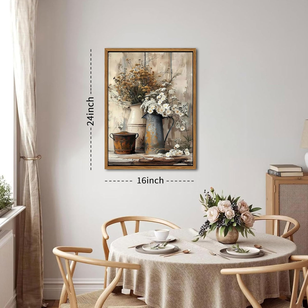 Floating Framed Farmhouse Vintage Canvas Wall Art, Country Floral Daisy Pictures Wall Decor, Wood