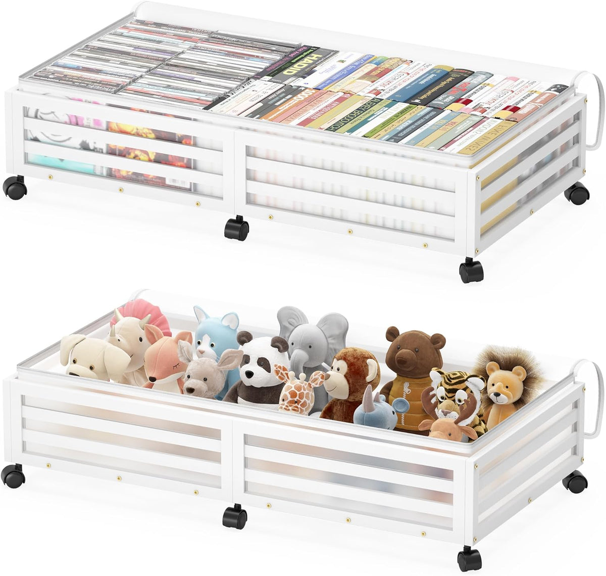 Under Bed Storage with Wheels-Large Bamboo Underbed storage Containers with Large Dust Bag