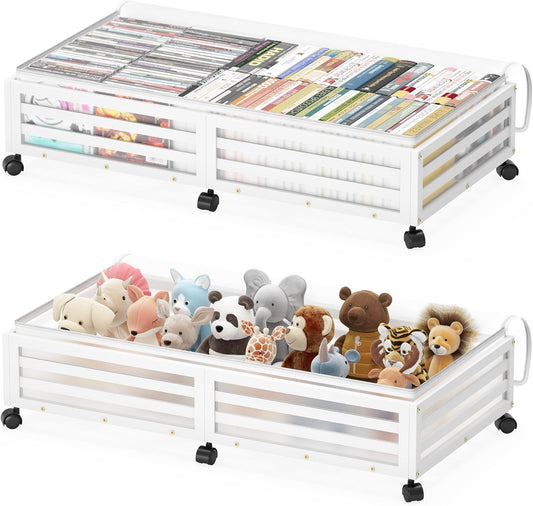 Under Bed Storage with Wheels-Large Bamboo Underbed storage Containers with Large Dust Bag