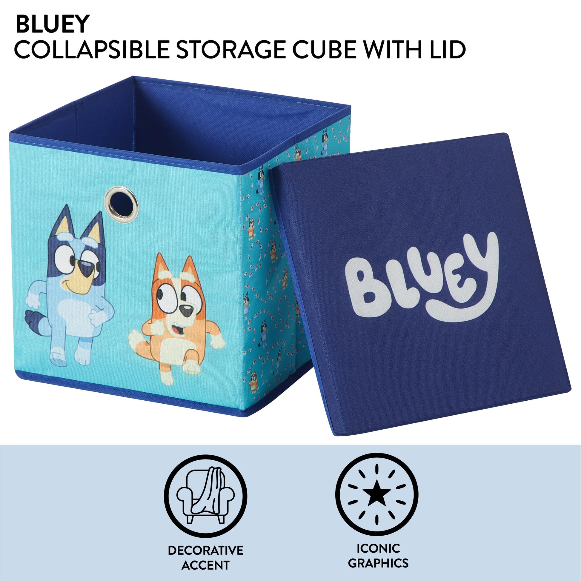 Idea Nuova Bluey Collapsible Fabric Storage Cube,10” Organizer Bin with Lid for Bedroom, Playroom