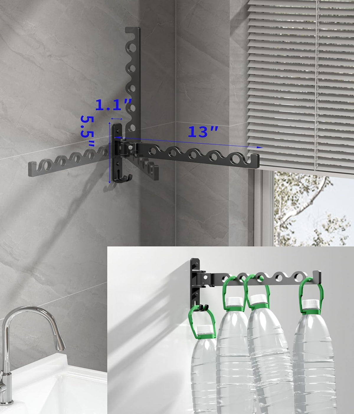 Dr.DJ Wall Hanger for Clothes, Coat Hanger Wall Mounted Silver Retractable Clothes Drying Organizer