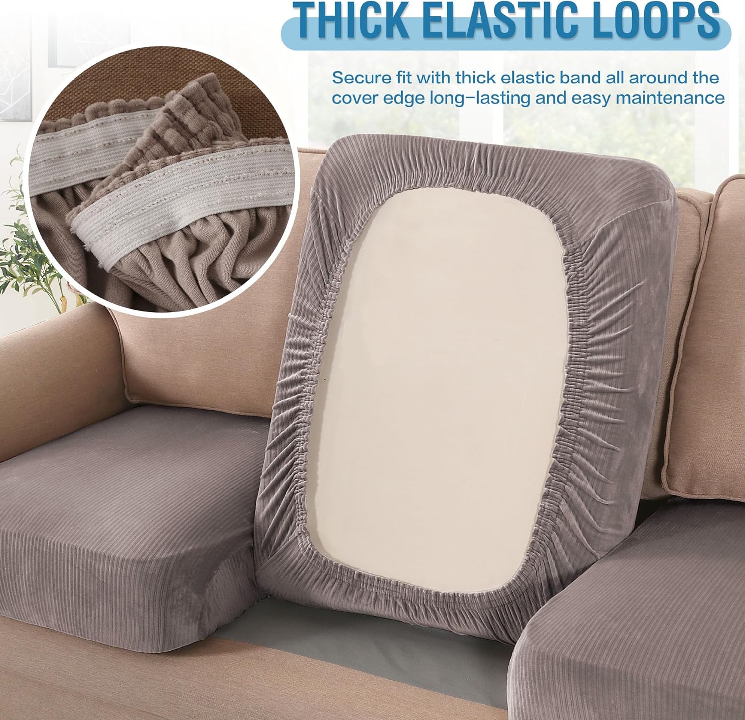 H.VERSAILTEX Velvet Stretch Couch Cushion Cover Plush Cushion Slipcover for Chair Loveseat Sofa