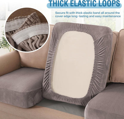 H.VERSAILTEX Velvet Stretch Couch Cushion Cover Plush Cushion Slipcover for Chair Loveseat Sofa
