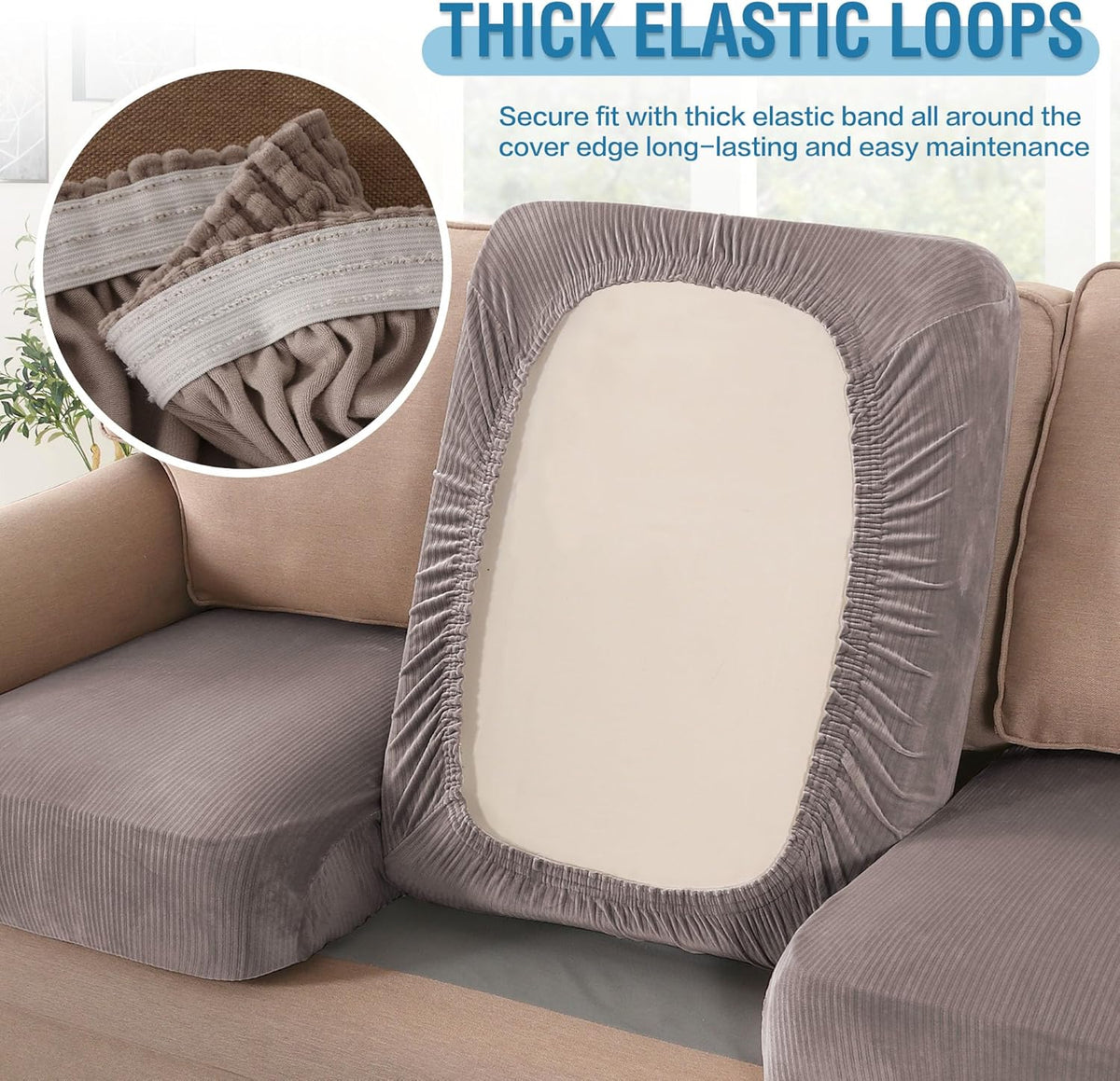 H.VERSAILTEX Velvet Stretch Couch Cushion Cover Plush Cushion Slipcover for Chair Loveseat Sofa
