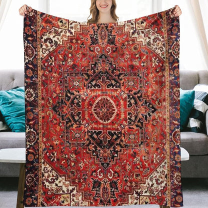 Heriz Antique Vintage Boho Persian Carpet Flannel Fleece Throw Blankets 50"X40" Lightweight Fluffy