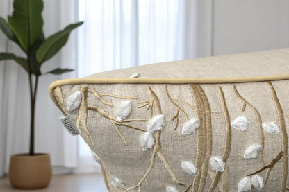 VAGMINE Embroidered Forest Throw Pillow Cover - 18x18 Inches Square - 100% Linen Natural Decorative