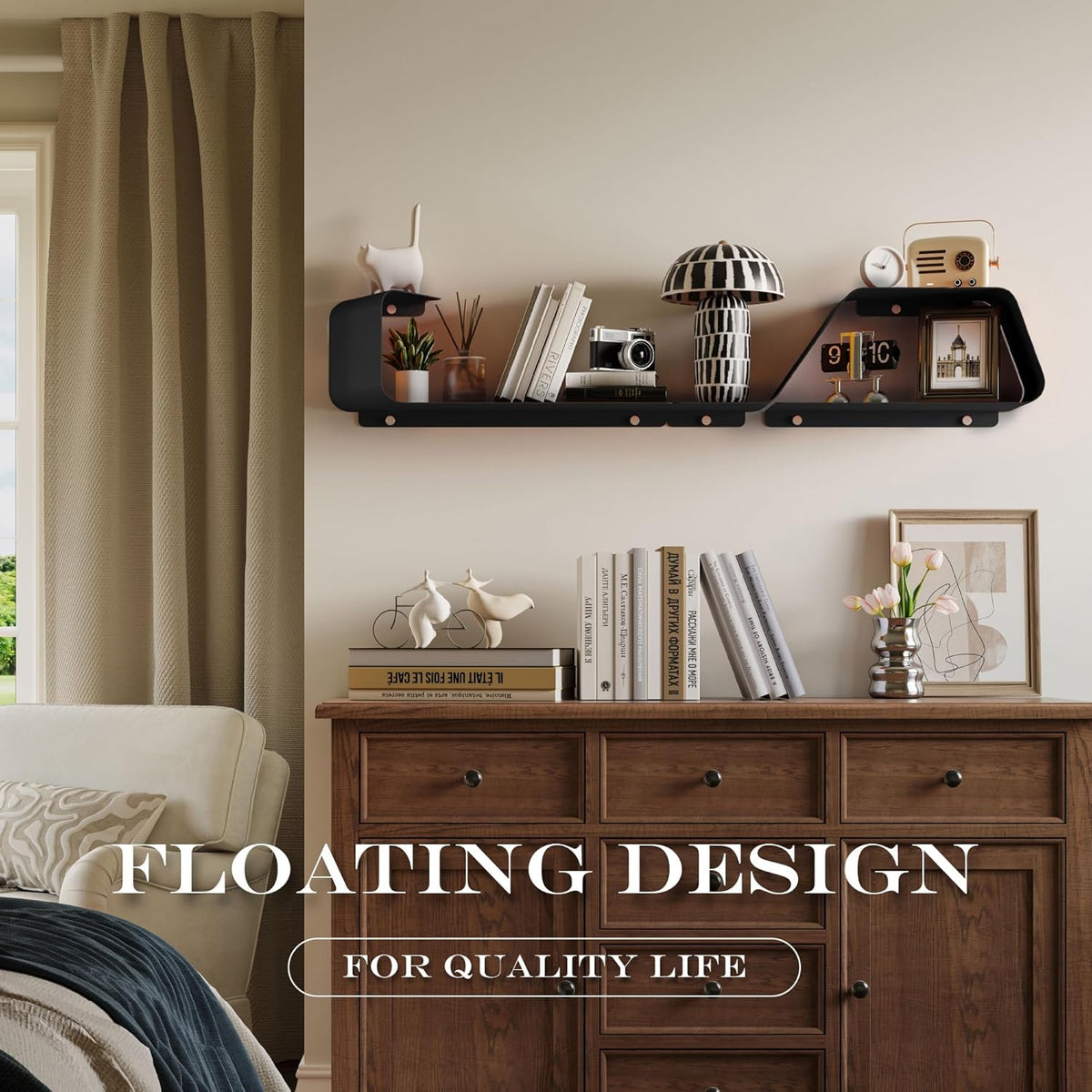 Floating Shelves, Wall Shelf, Set of 3 Wall Mounted Metal Shelves with Unique Design for Wall