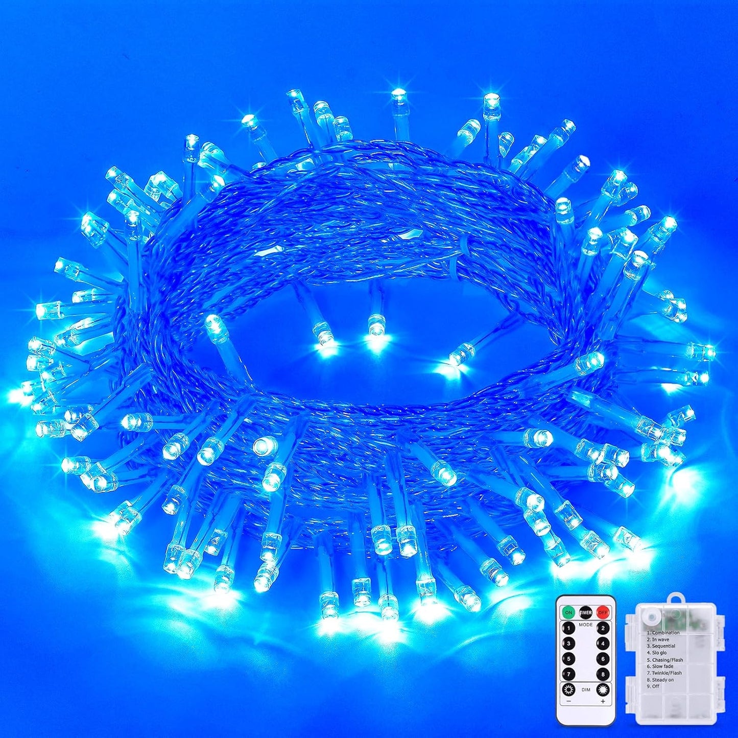 JMEXSUSS 33ft 100 LED Blue Christmas Tree Lights, Battery Operated Christmas Lights with 8 Modes