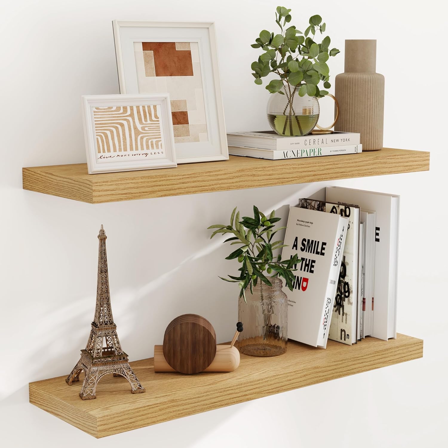 Fun Memories Rustic Wood Floating Shelves for Wall, 36 x 9 Wall Shelves Set of 2, Deep Floating