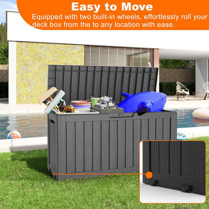 75 Gallon Resin Deck Box, Lockable Patio Outdoor Storage Box for Furniture, Garden Tools and Tools