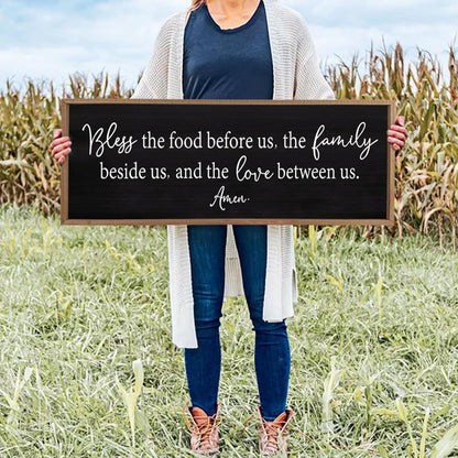 Bless the Food Before Us Sign Wall Decor 40"X15" Large Farmhouse Dining Room Wall Decor Framed Wood