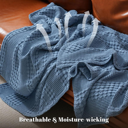 PHF 100% Cotton Waffle Weave Blanket King Size, Soft Lightweight Breathable Cozy Summer Blankets