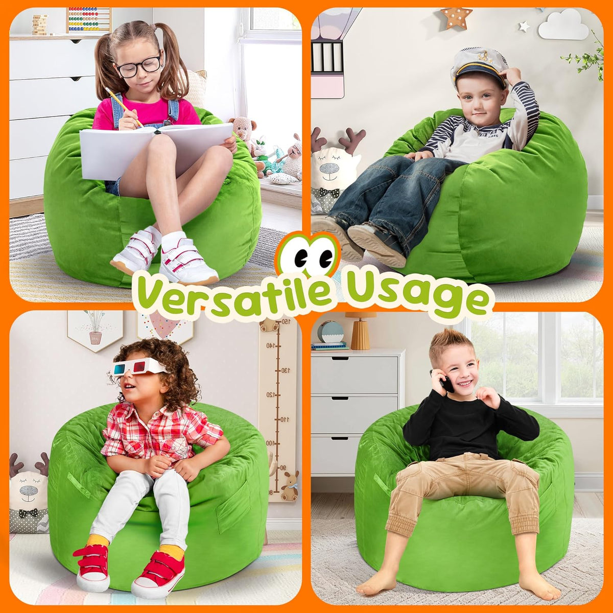 Hobestluk Bean Bag Chairs 2.5FT Bean Bag Chair with Memory Foam Filled & Machine Washable