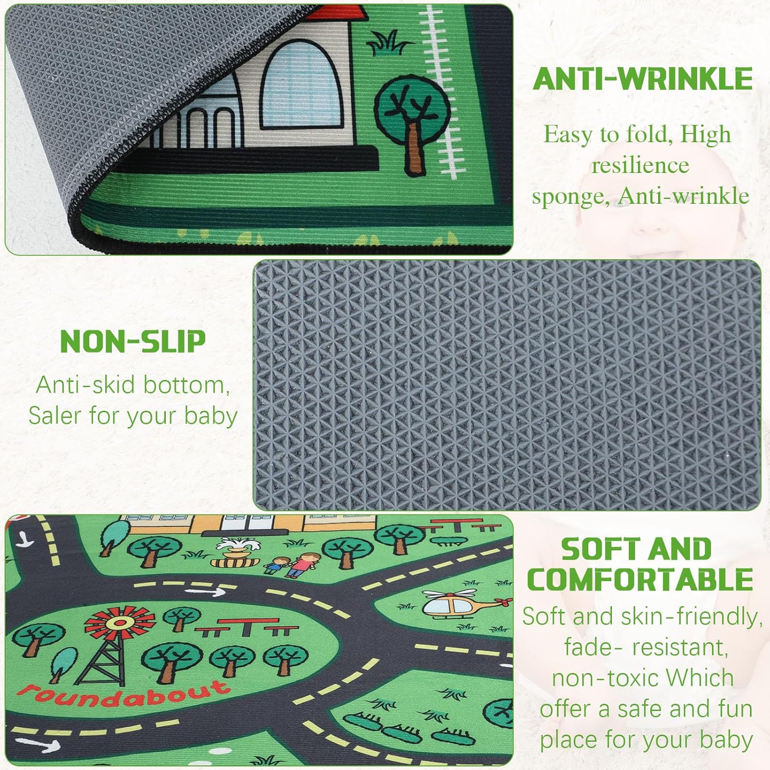 Kids Carpet Playmat Rug 4 x 6 ft Player Car Rug, City Life Traffic Road Map Mat Educational Game