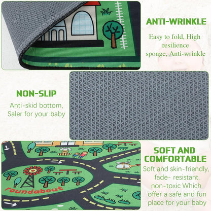 Kids Carpet Playmat Rug 4 x 6 ft Player Car Rug, City Life Traffic Road Map Mat Educational Game