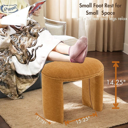 3-Piece 53" Comfy Upholstered Dining Bench with 2 Ottomans, Accent Waterfall Bench Modern End of