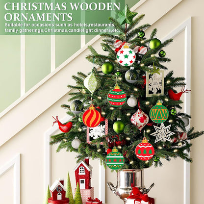 80PCS Wooden Christmas Ornaments to Paint, 8 Styles DIY Blank Unfinished Wood Christmas Ball