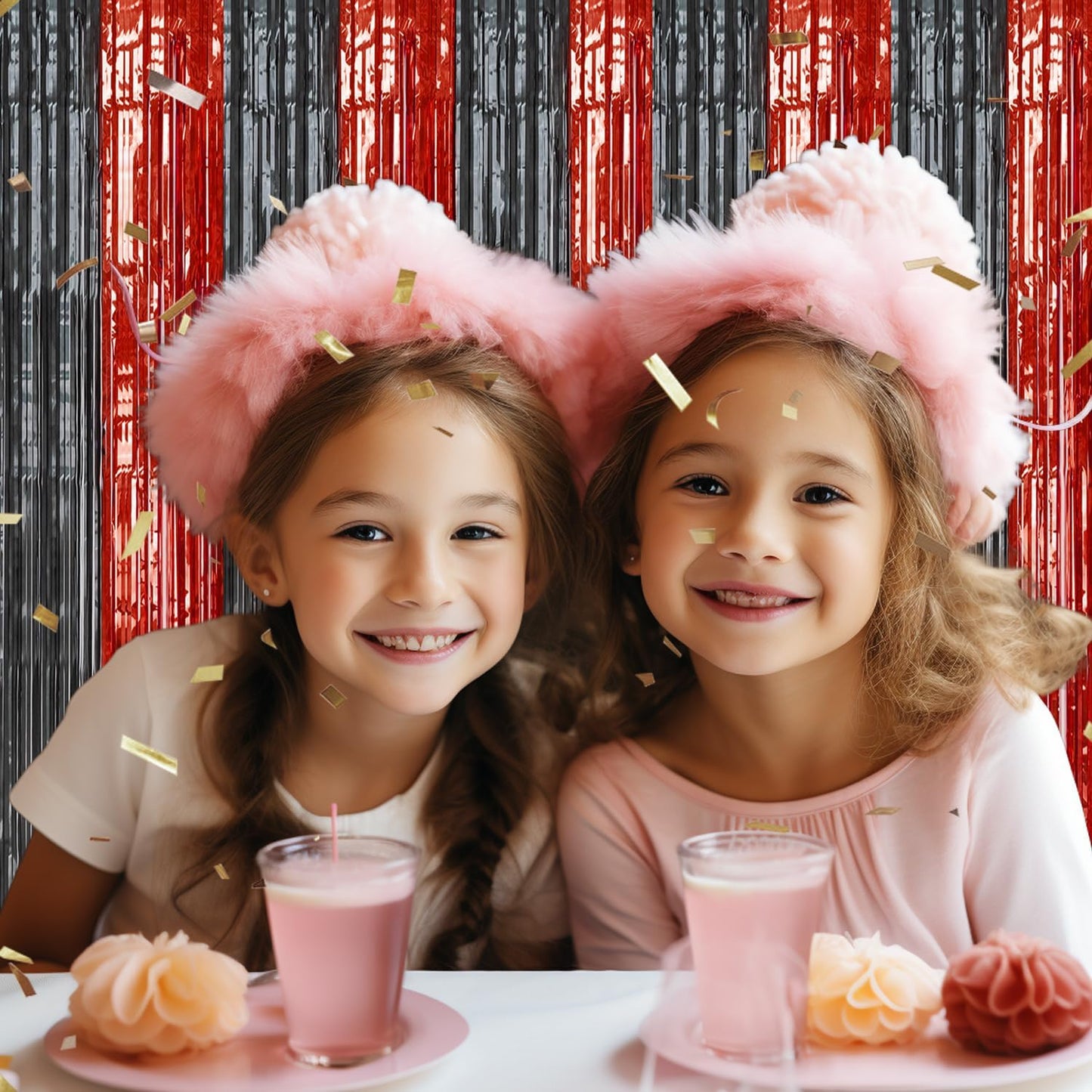3 Pack Foil Fringe Backdrop - Red&Black Shiny Tinsel Curtains for Party Decoration/Photo Booth